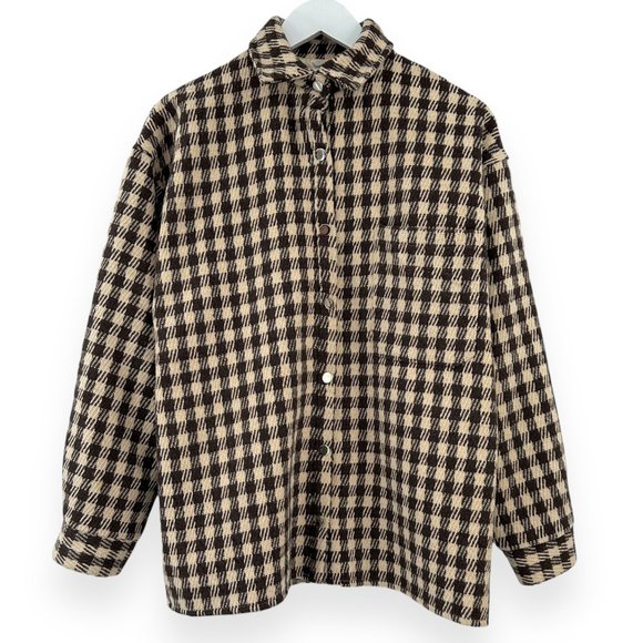 Princess Polly Harry Brown Beige Check Plaid Poly Wool Jacket S/M - Picture 3 of 9